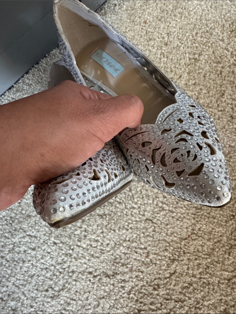 Betsey Johnson Elegant Crystal-Embellished Silver Elsa Stiletto Formal pumps - Picture 6 of 9